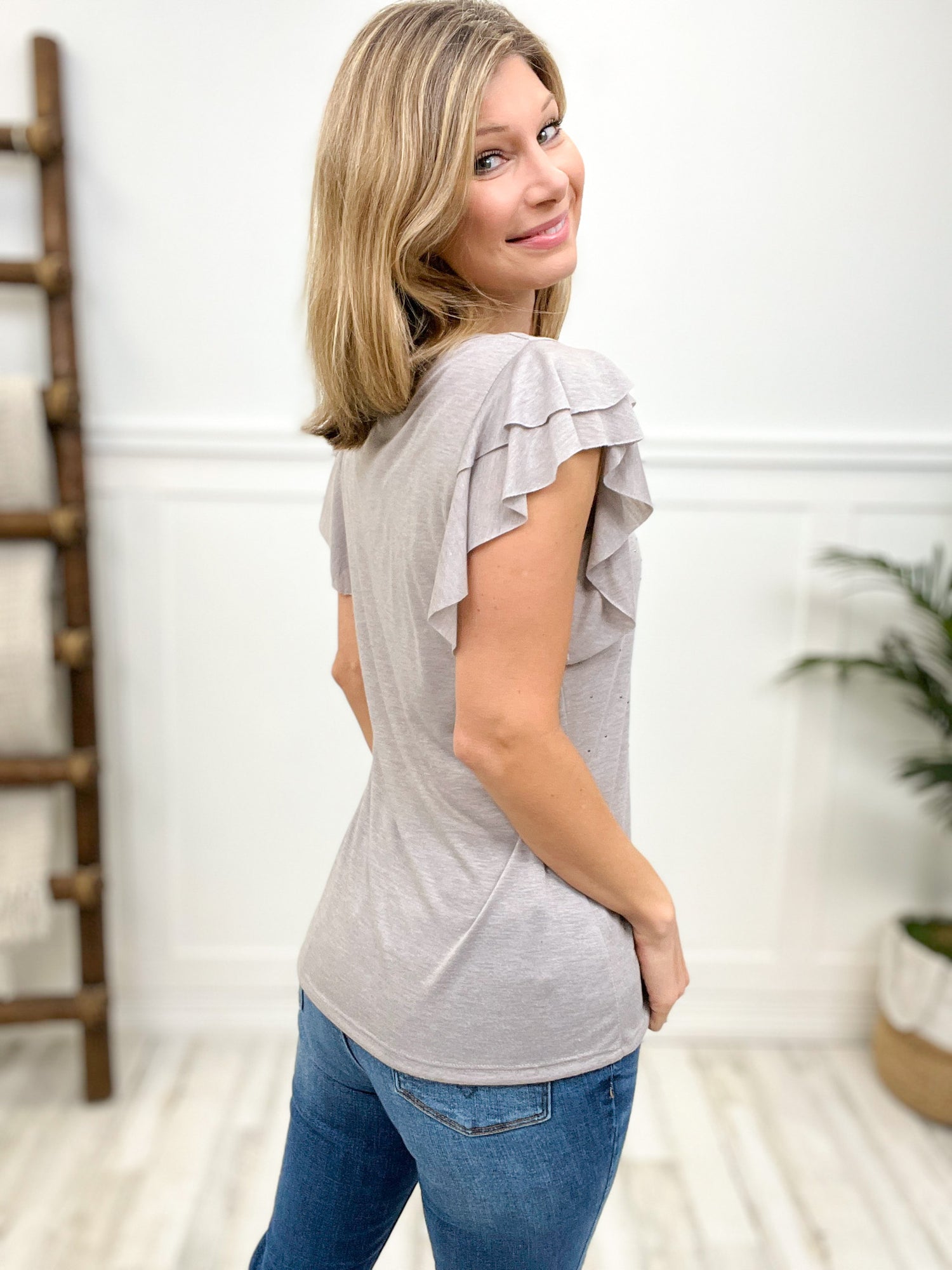 Double Layered Short Sleeve Top with Stud Embellishments