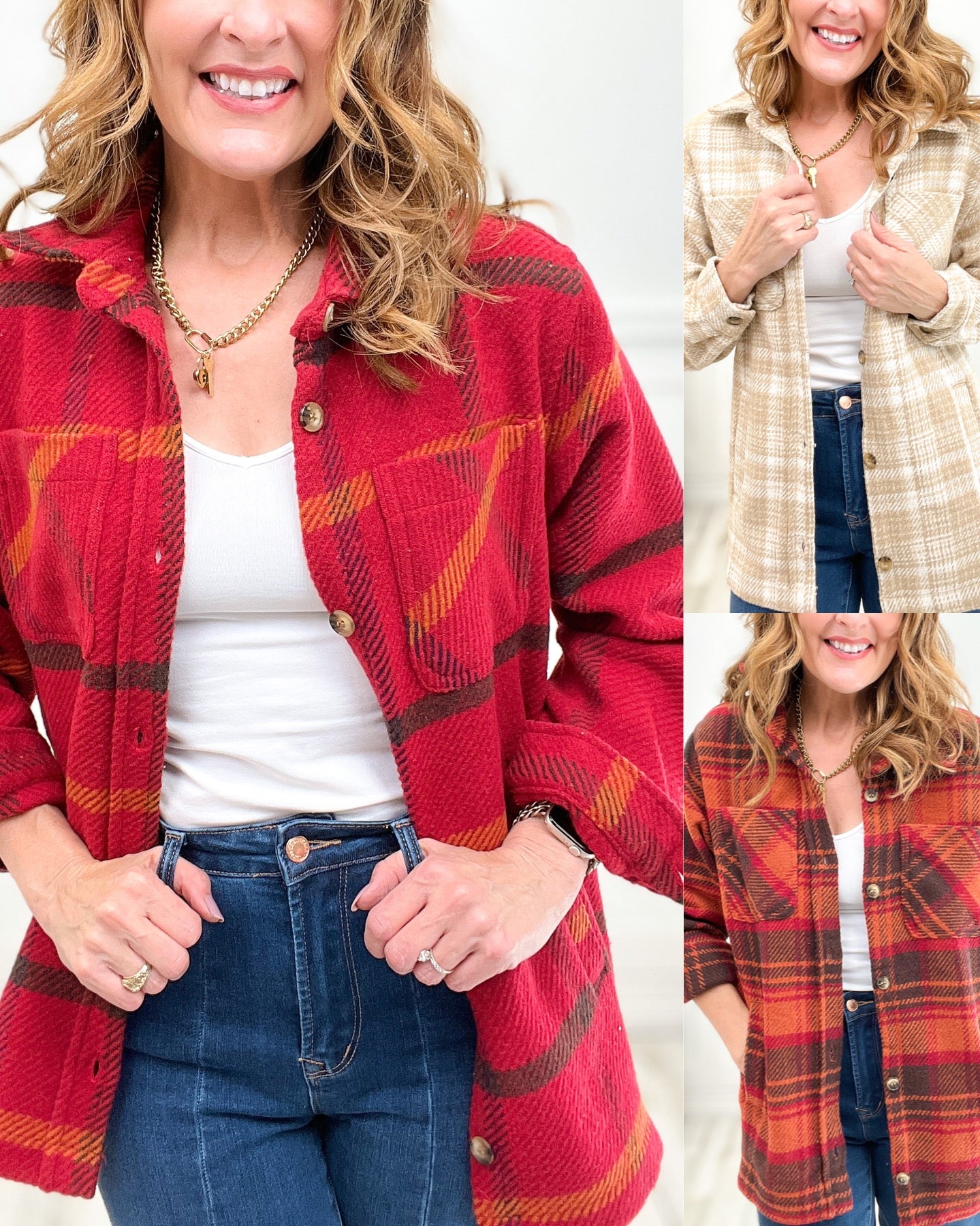 Wool Like Plaid Oversized Shacket With Chest Pocket