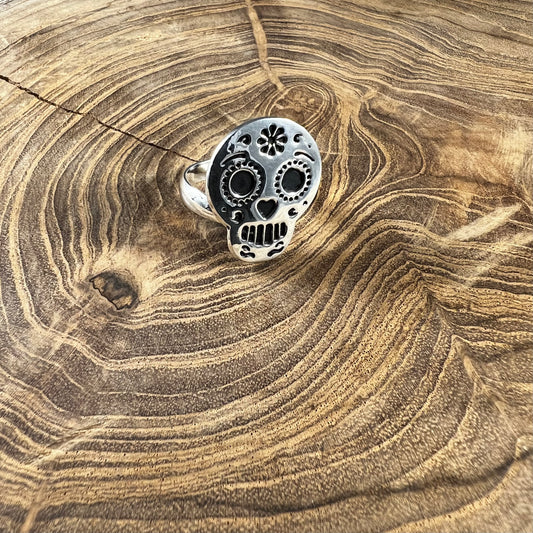 Sterling Silver Sugar Skull Adjustable Ring