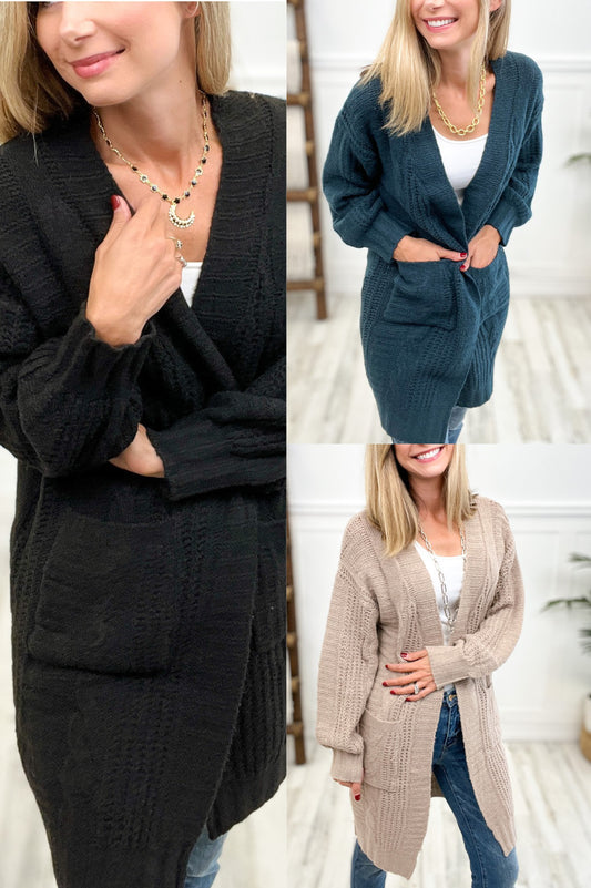 TWIST KNITTED OPEN FRONT CARDIGAN WITH POCKETS