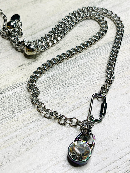 Silver Cuban Chain with Aurora Charm Necklace