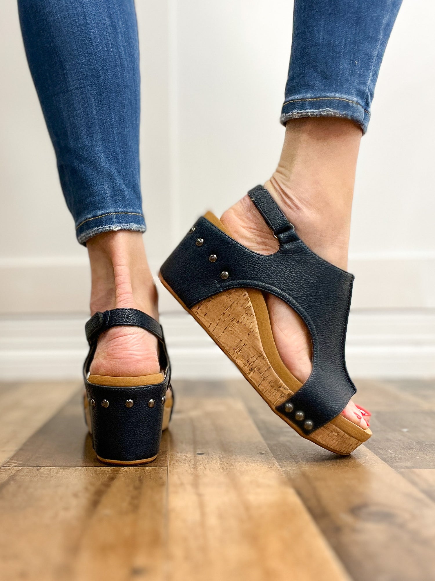 Corkys Carley Navy Pebbled Leather Wedge Shoe
