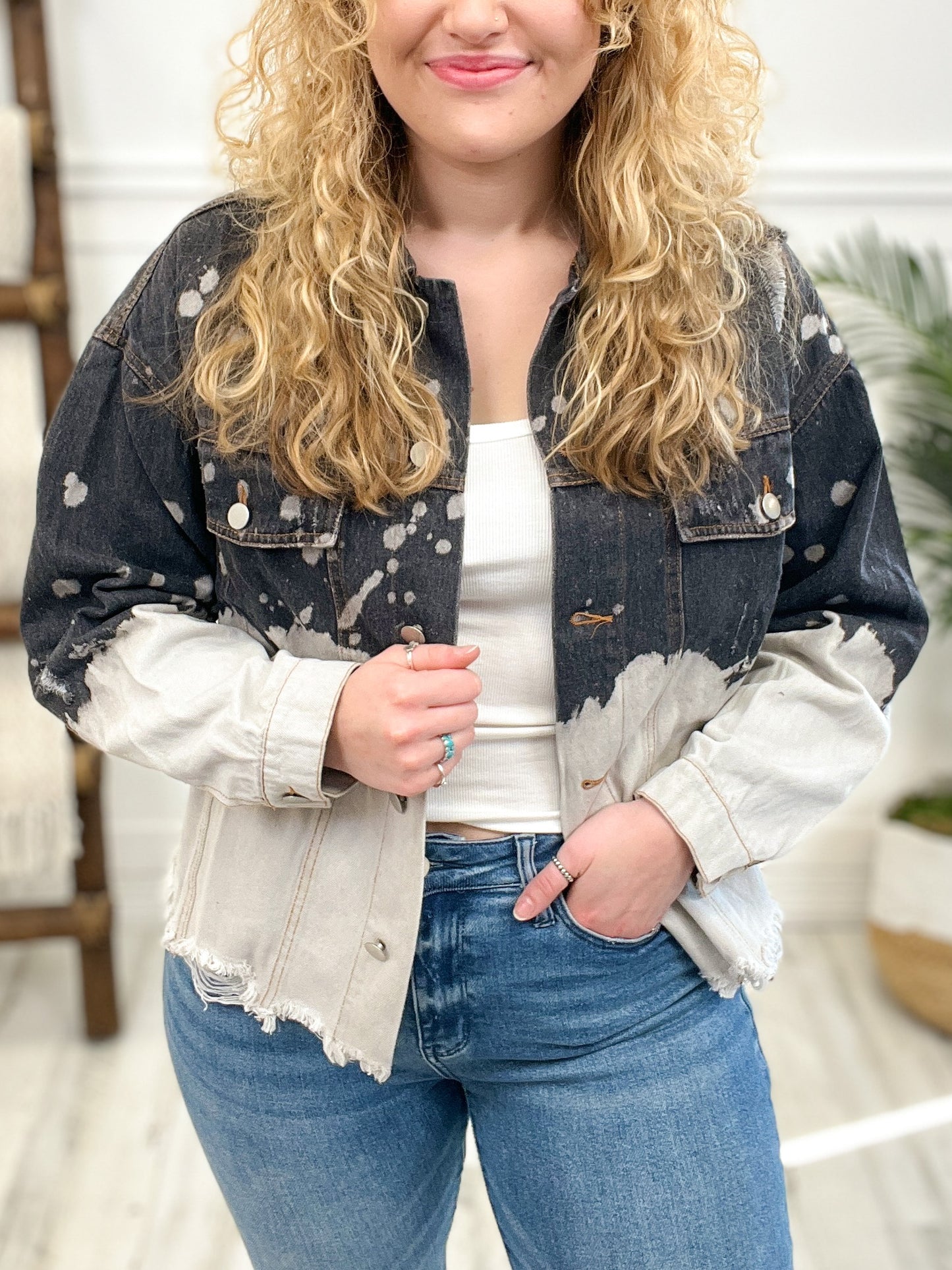 DISTRESSED BLEACHED DENIM JACKET