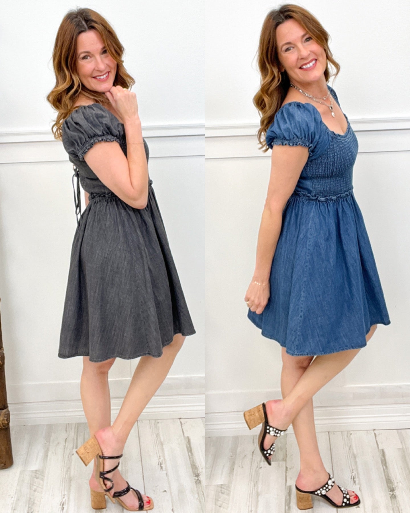 Easel Stone Washed Denim Dress