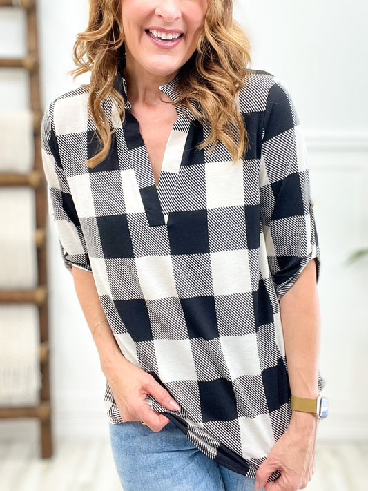 Buffalo Plaid V-Neck Top