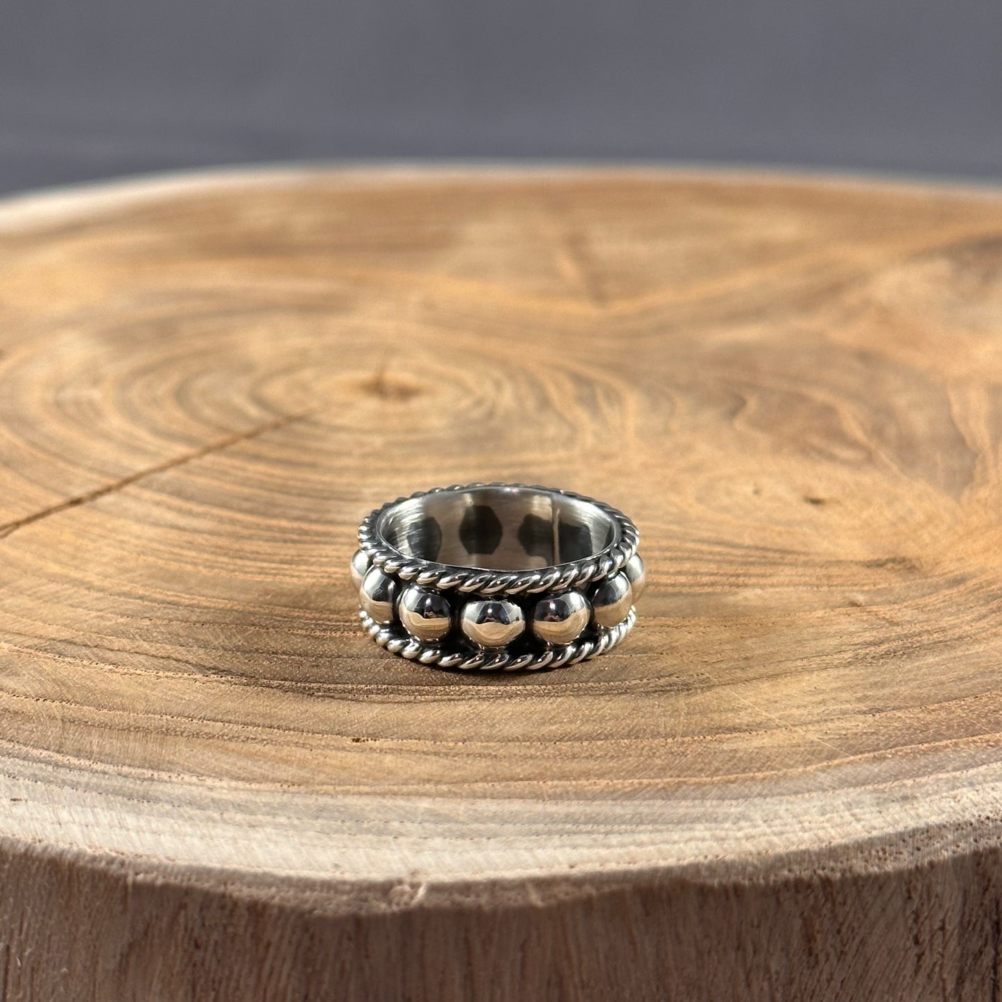 Multi Dot Sterling Silver Ring Rope Detail