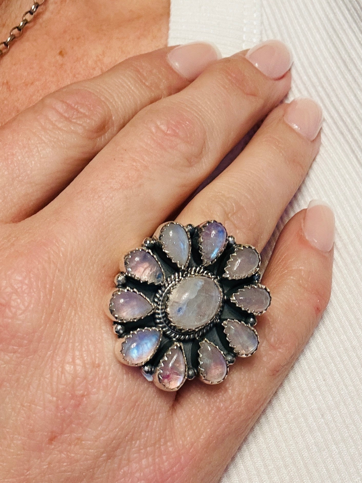 Opal Navajo Flower Adjustable Ring