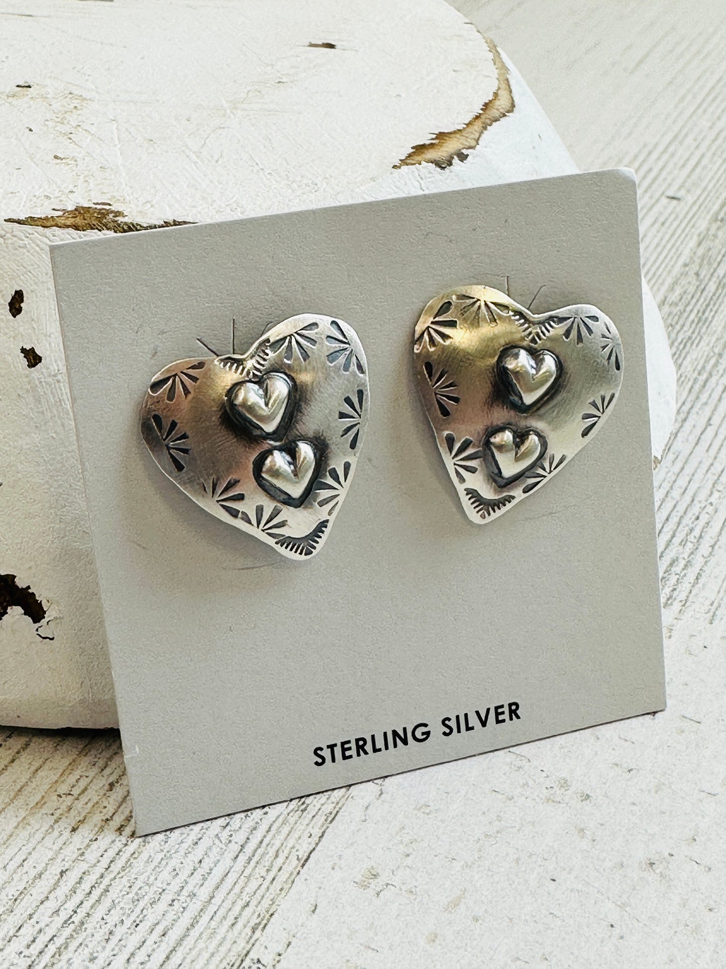 Tim Vandever Heart Sterling Navajo Made Earrings