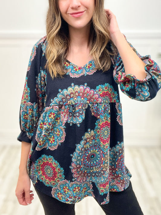 Boho BabyDoll Top Bubble Sleeve