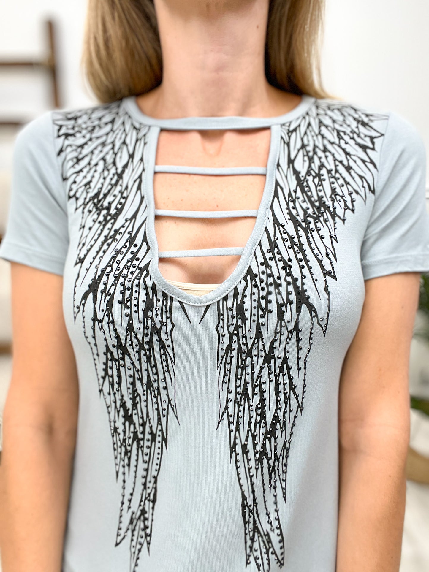 Taking Off Wing Print Lattice Front Top