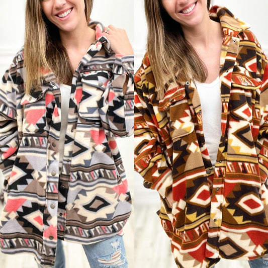 AZTEC PRINT FLEECE SHACKET - Rae Mode - Emma Lou's Boutique