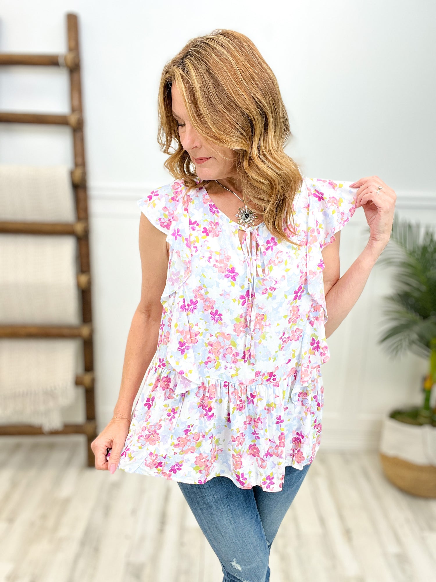 Flutter Sleeve Top with Tie Closure