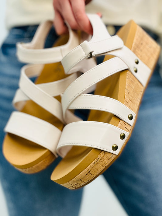 Corkys Sun Down Wedge Shoes in Ivory