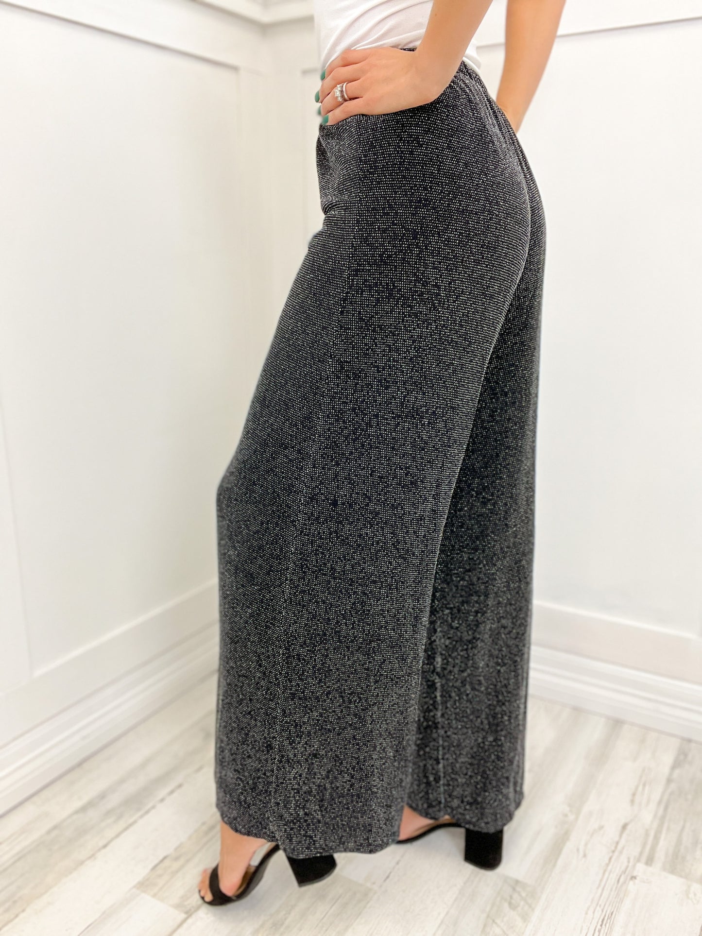 Knit Rib Waist Band Wide Leg Pants