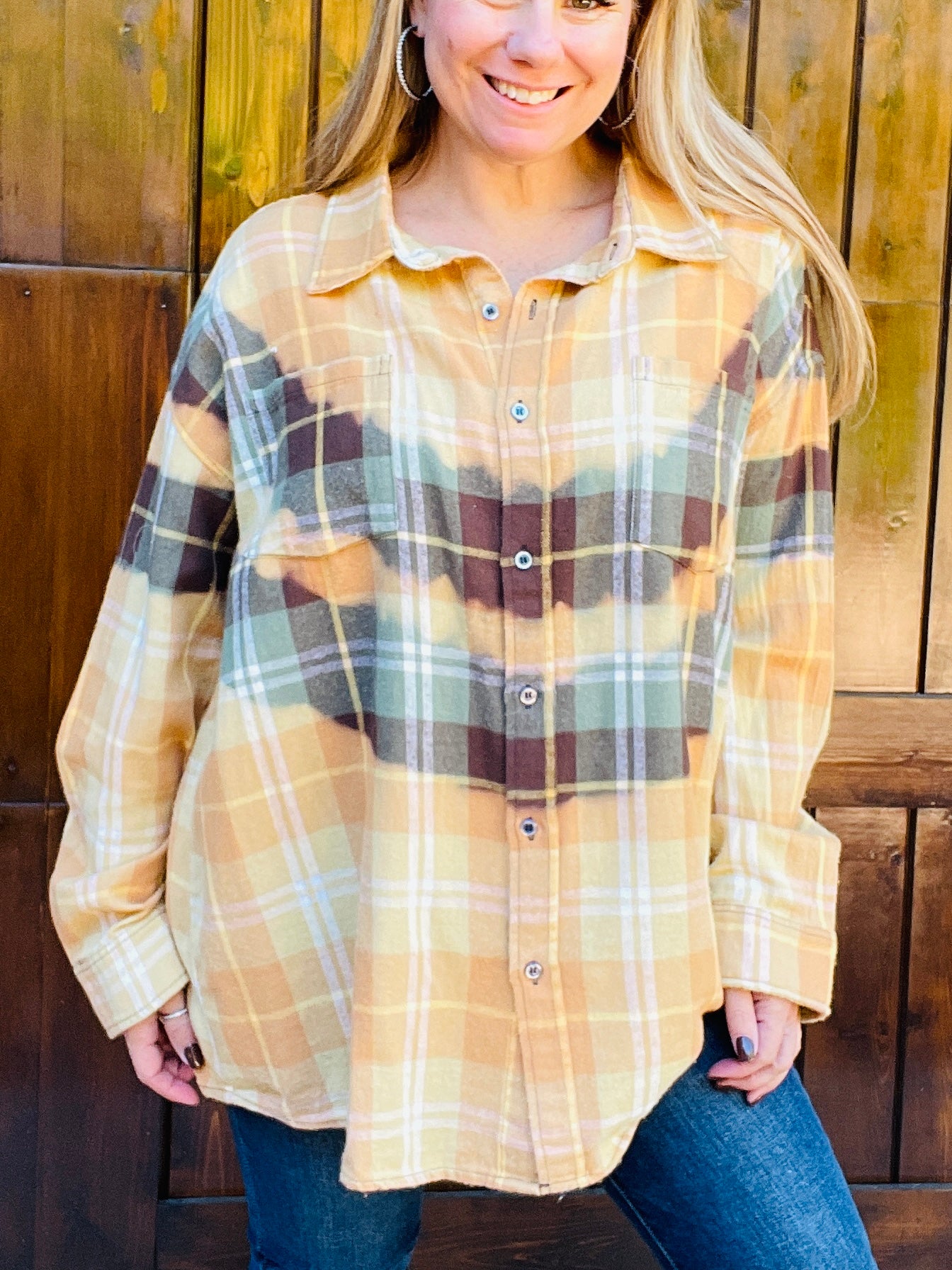 Tiedye front pocket detail plaids shirt