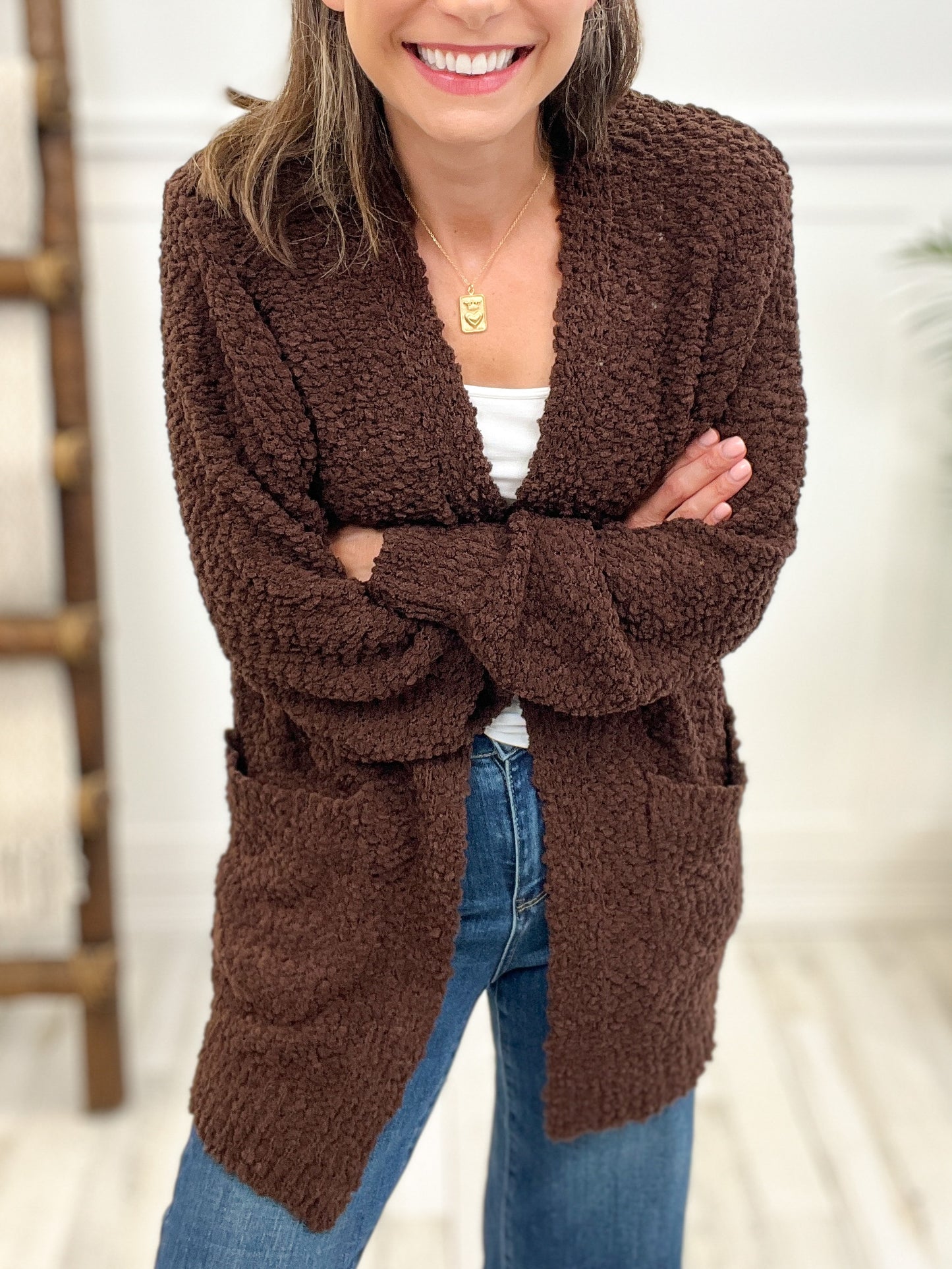 Puff Sleeve Popcorn Cardigan with Pockets