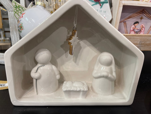 White Stoneware Nativity Set