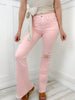 Judy Blue Pink with Envy Distressed Mid Rise Flares Jeans