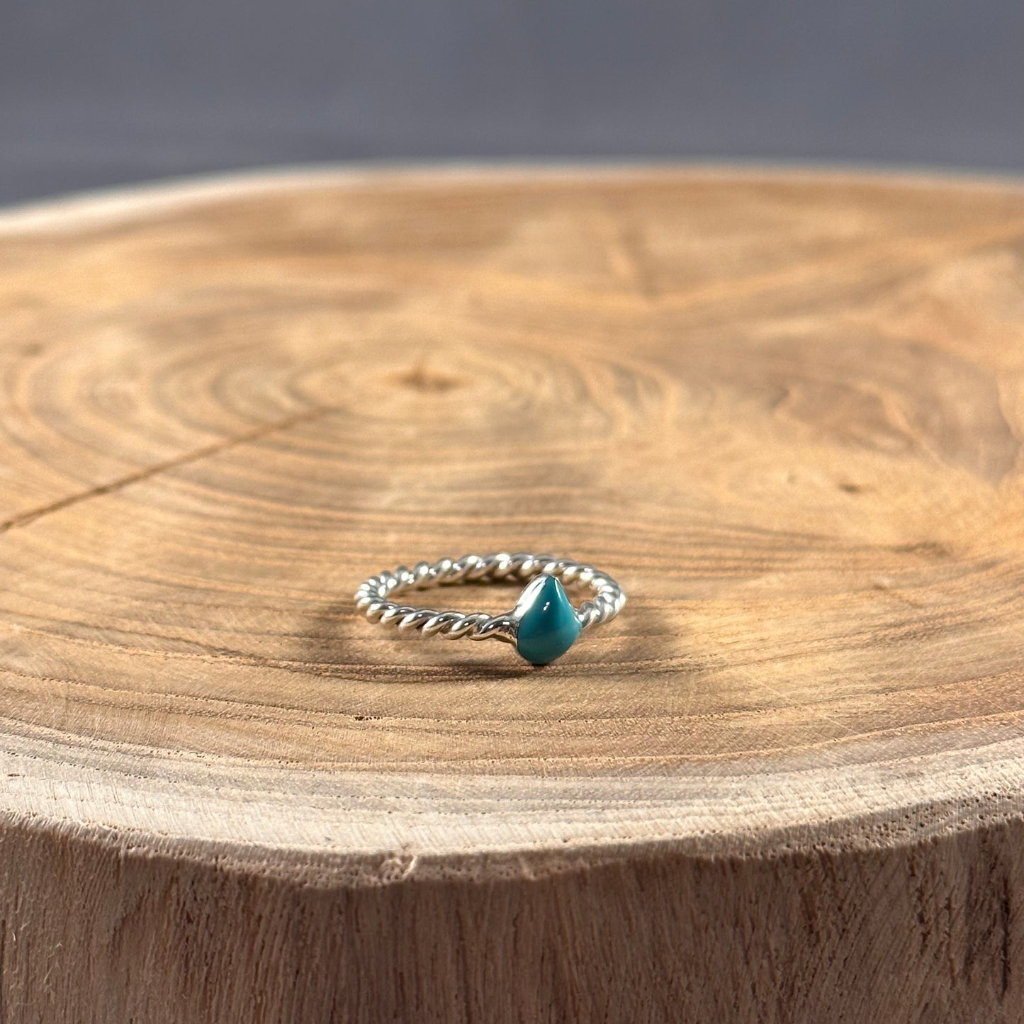 Sterling Silver Rope Ring with Turquoise Teardrop