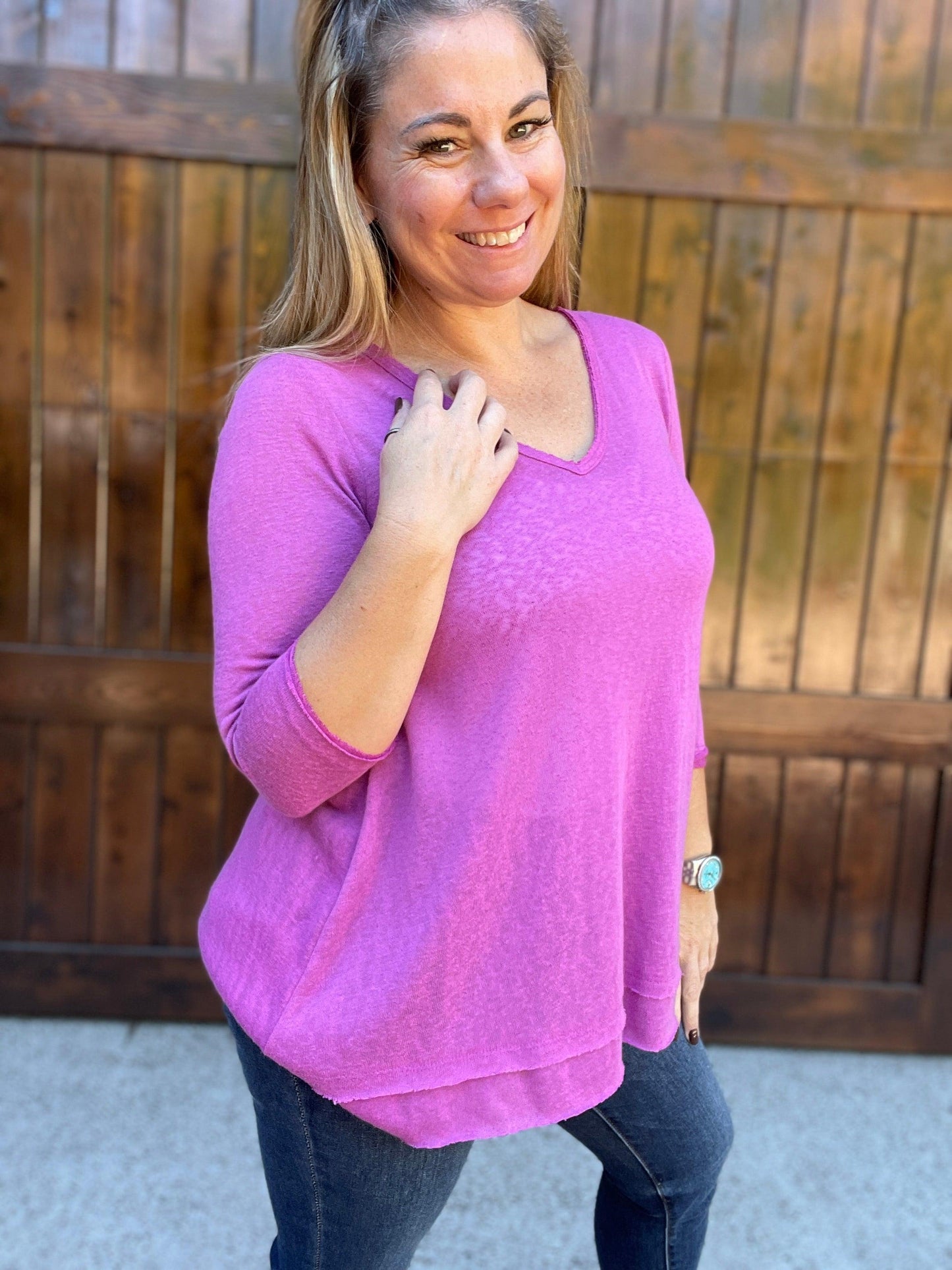 3/4 Length Sleeve Hacci Top - Camille & Co - Emma Lou's Boutique