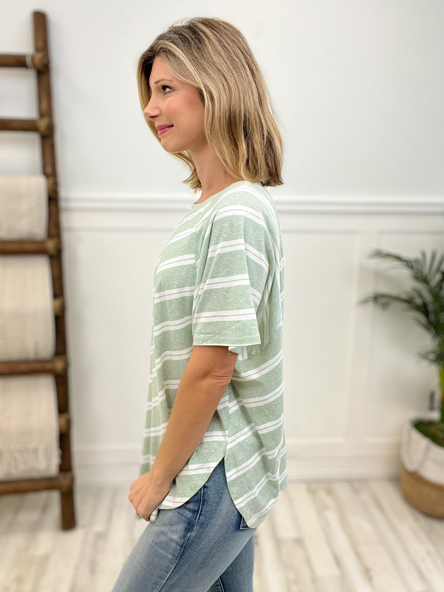 Double Striped Tri blend, Round Neckline Short Sleeve