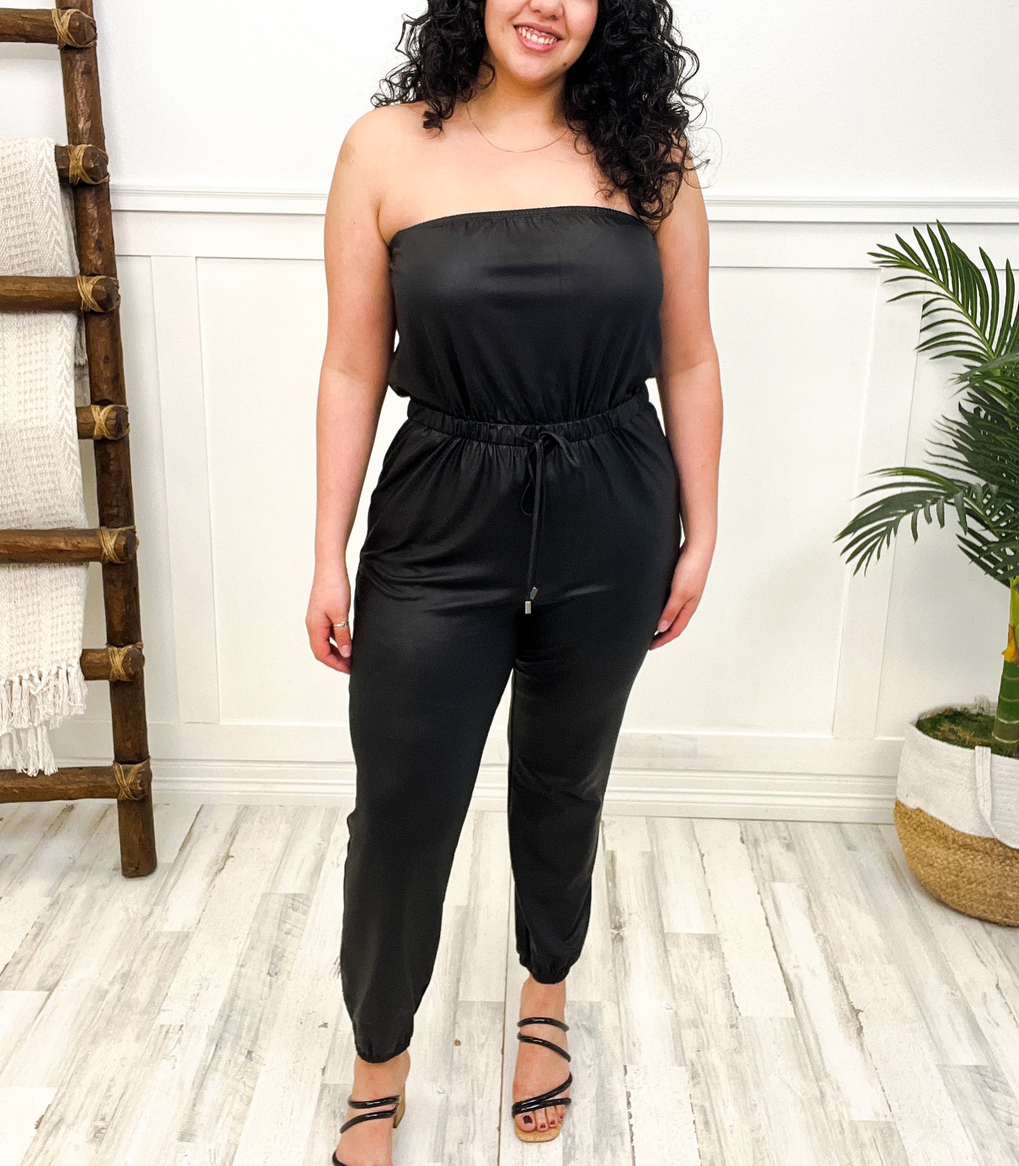 Faux Leather Sleeveless Jumpsuit