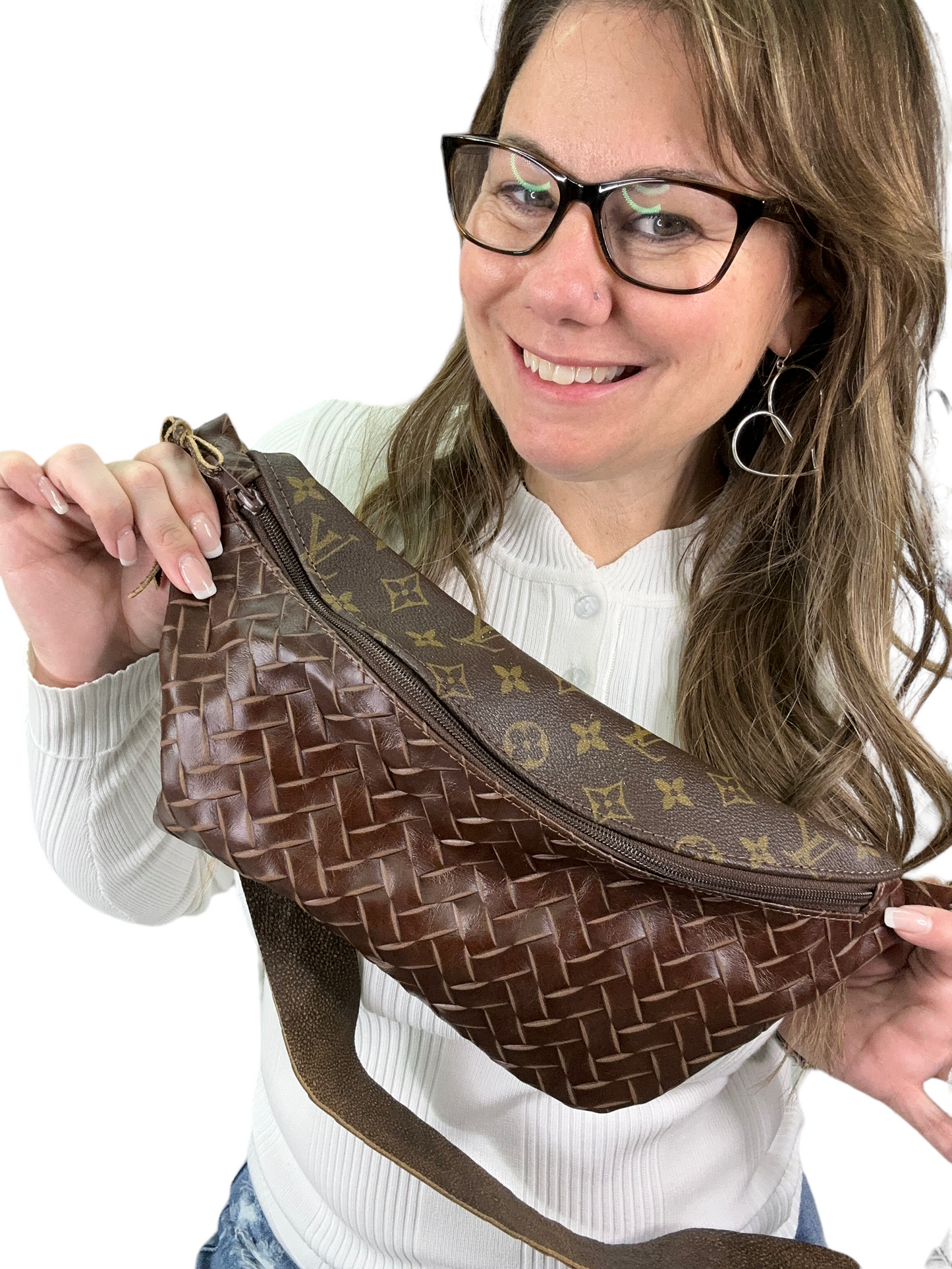 Dark Brown Braided Leather Bum Bag with LV