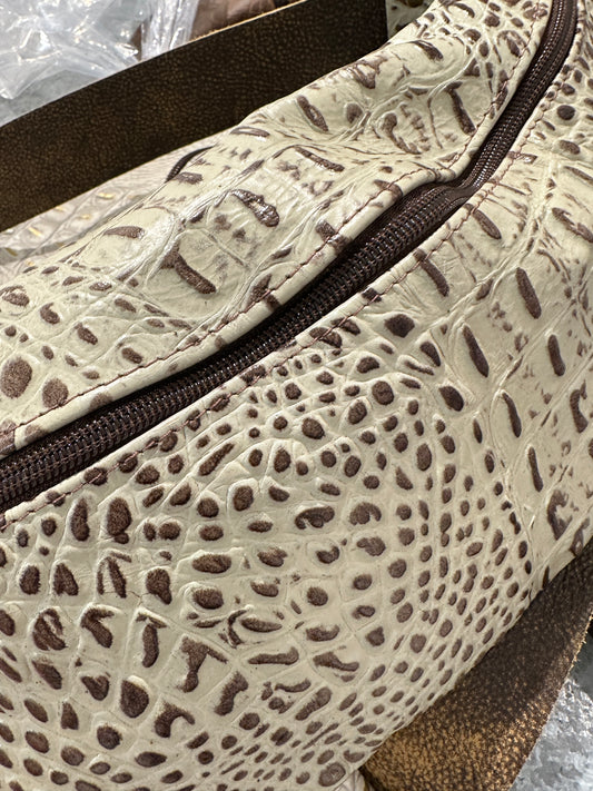 Cream Croc Leather Bum Bag