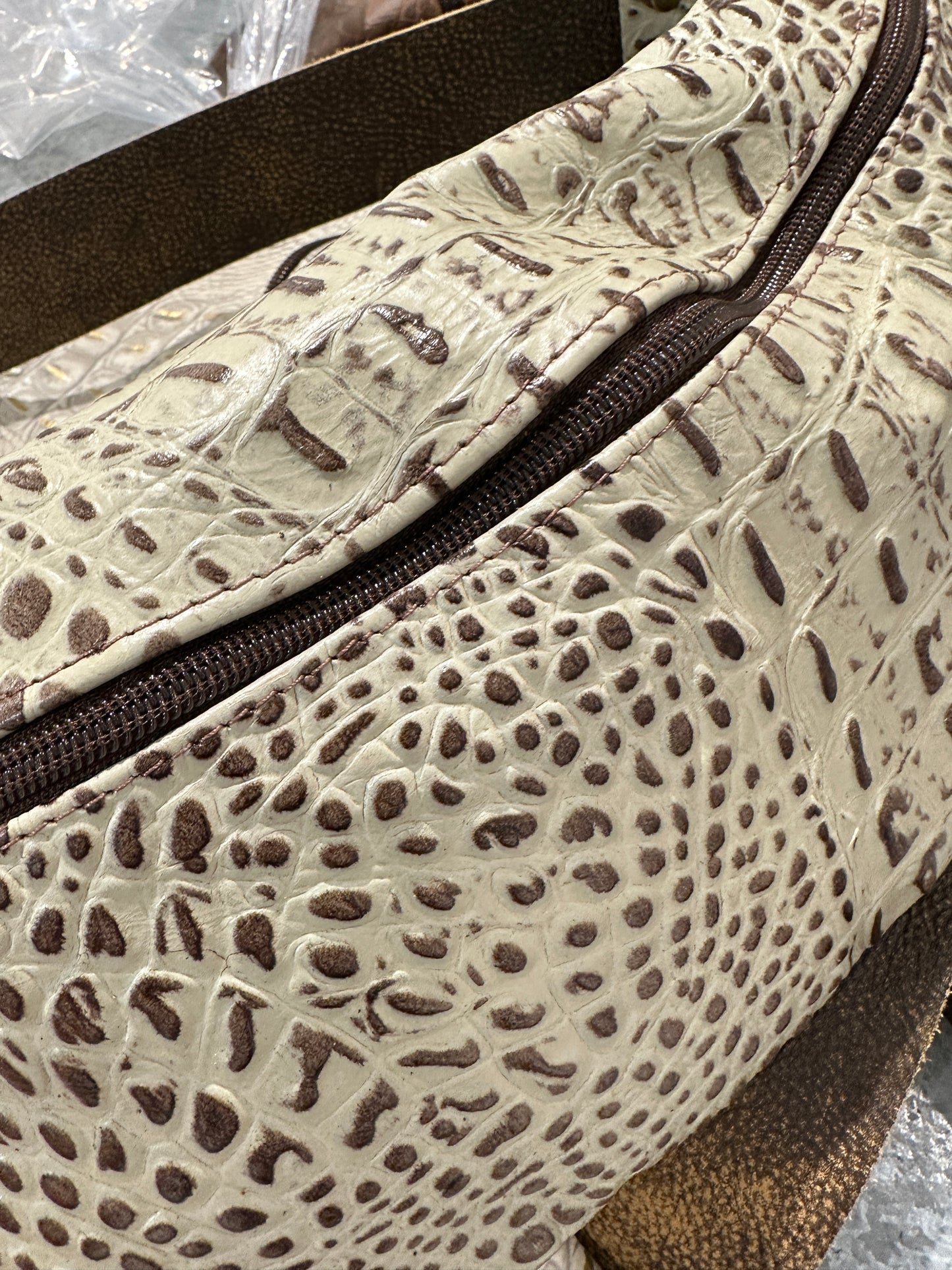 Cream Croc Leather Bum Bag