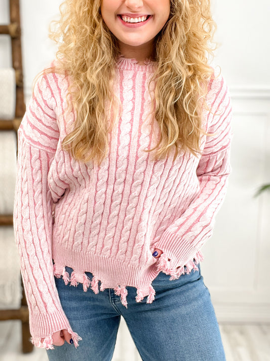 Beautifully Distressed Cable Knit Sweater