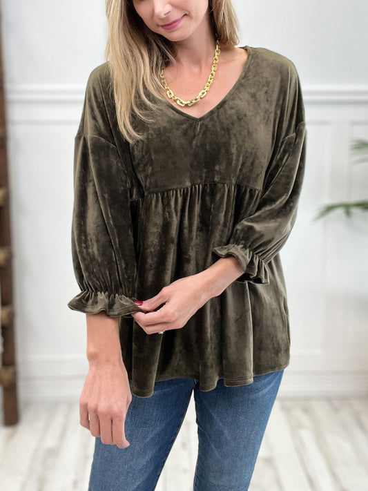 Boho Crushed Velvet Babydoll Bubble Sleeve