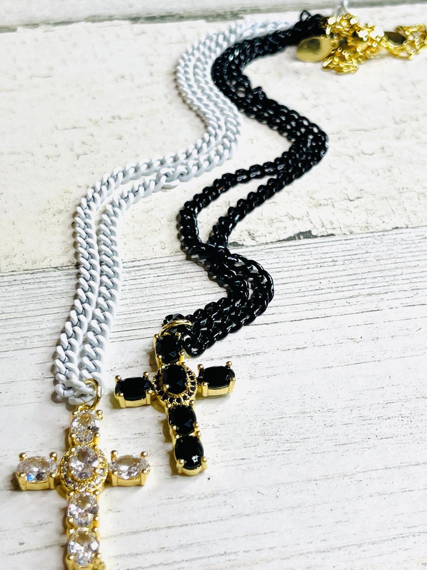 Enamel Cross CZ Crystal Necklace