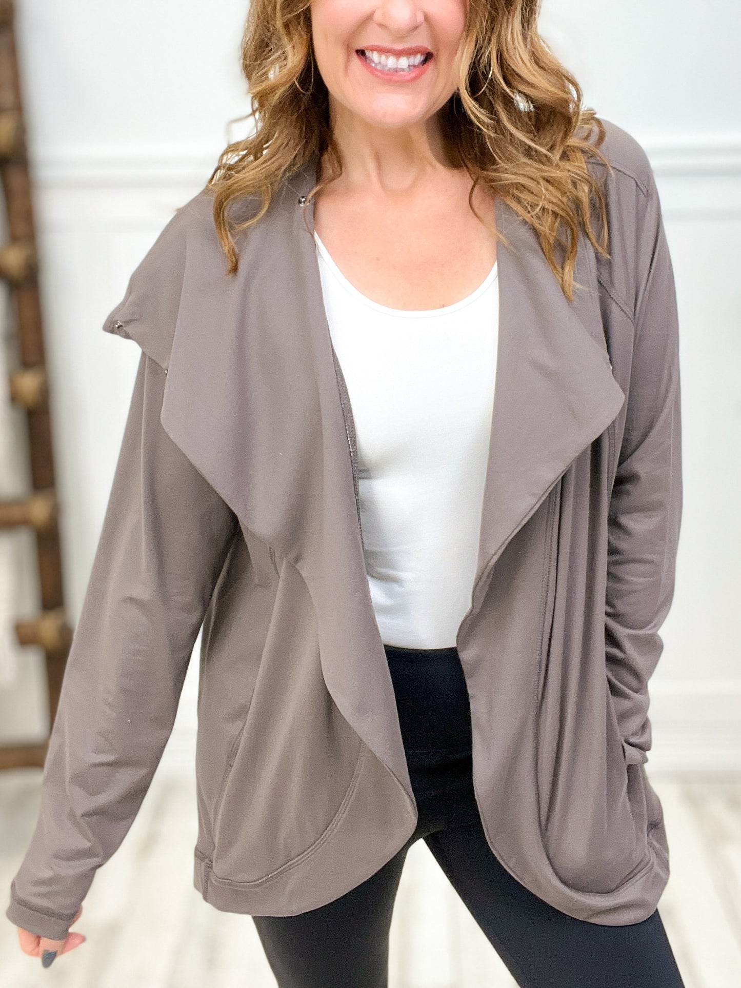 ASYMMETRIC JACKET WITH COWL NECK