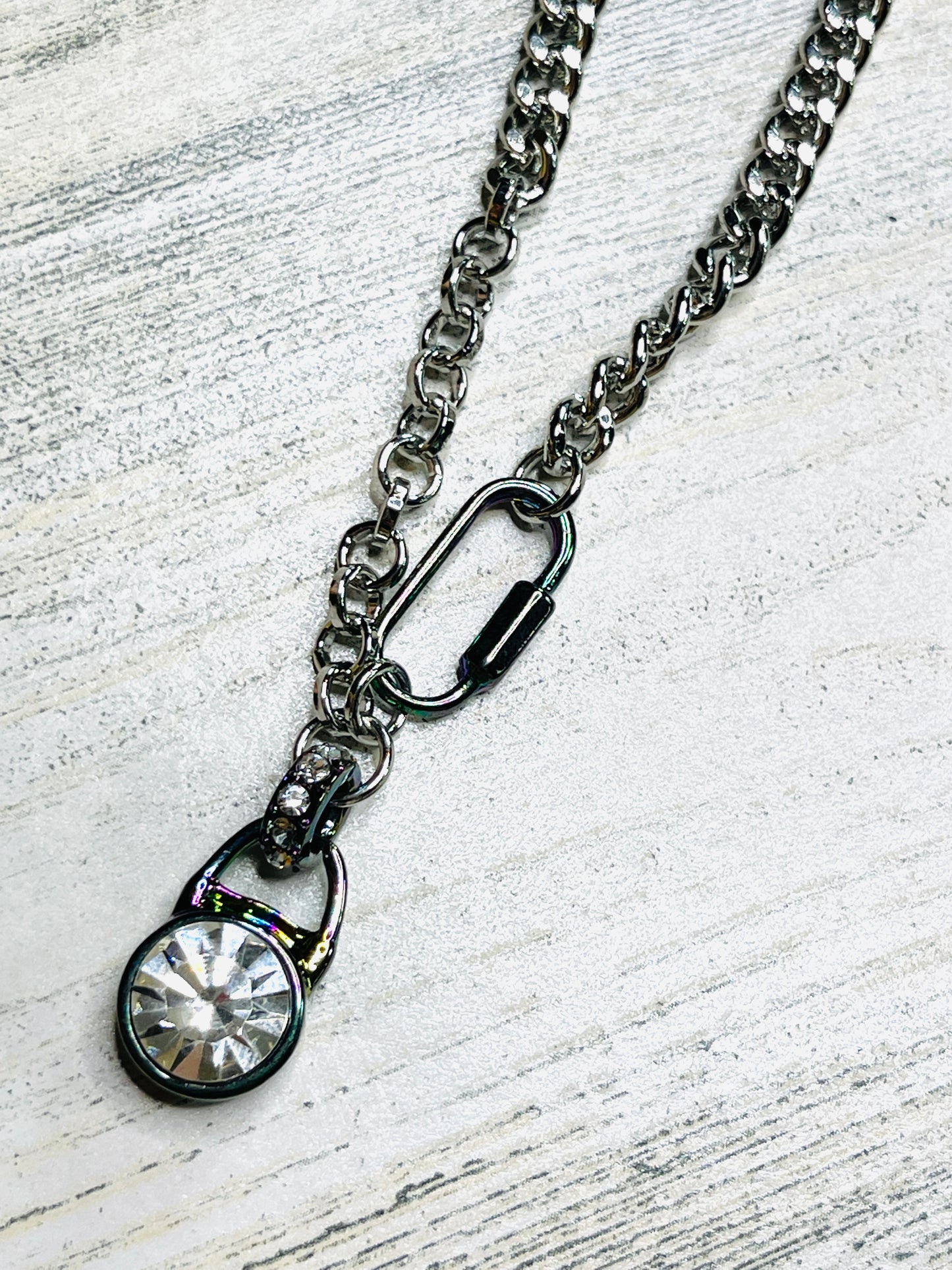 Silver Cuban Chain with Aurora Charm Necklace