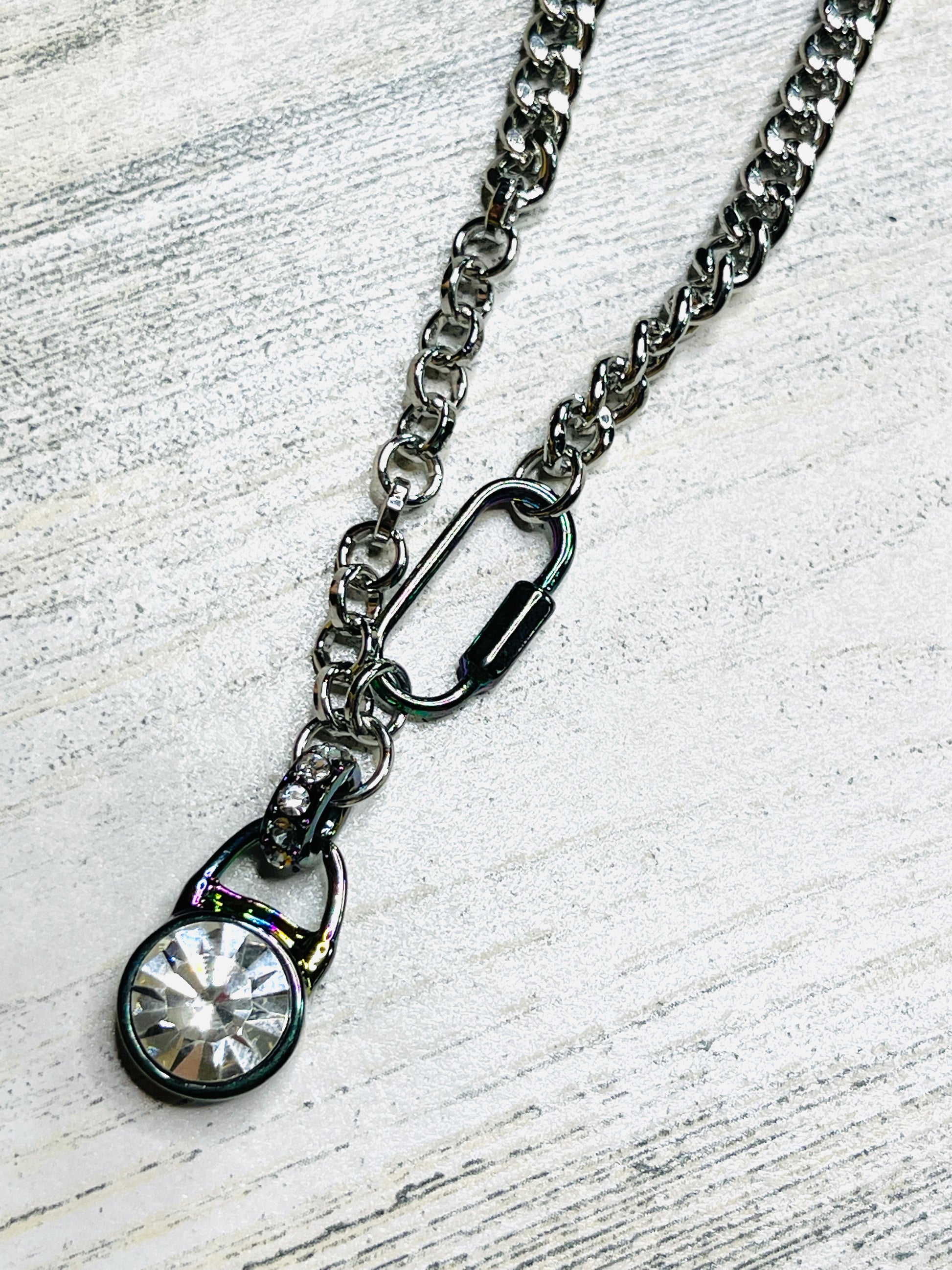 Silver Cuban Chain with Aurora Charm Necklace