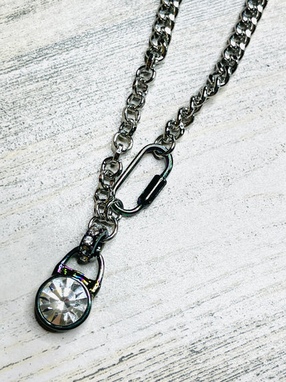 Silver Cuban Chain with Aurora Charm Necklace