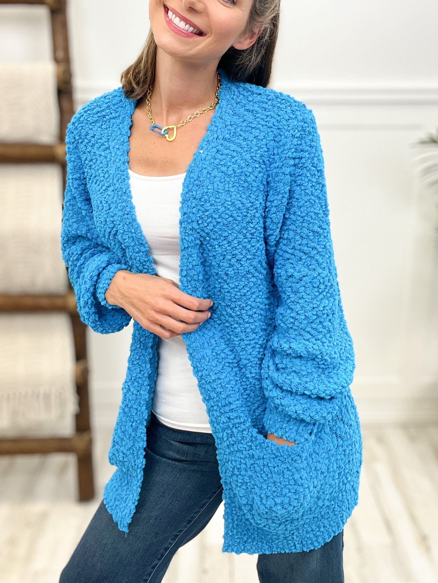 Puff Sleeve Popcorn Cardigan with Pockets