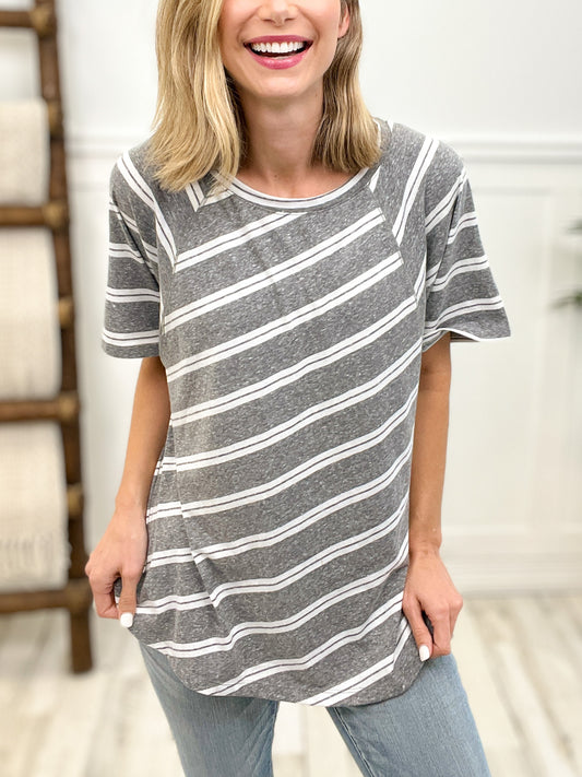 Double Striped Tri blend, Round Neckline Short Sleeve