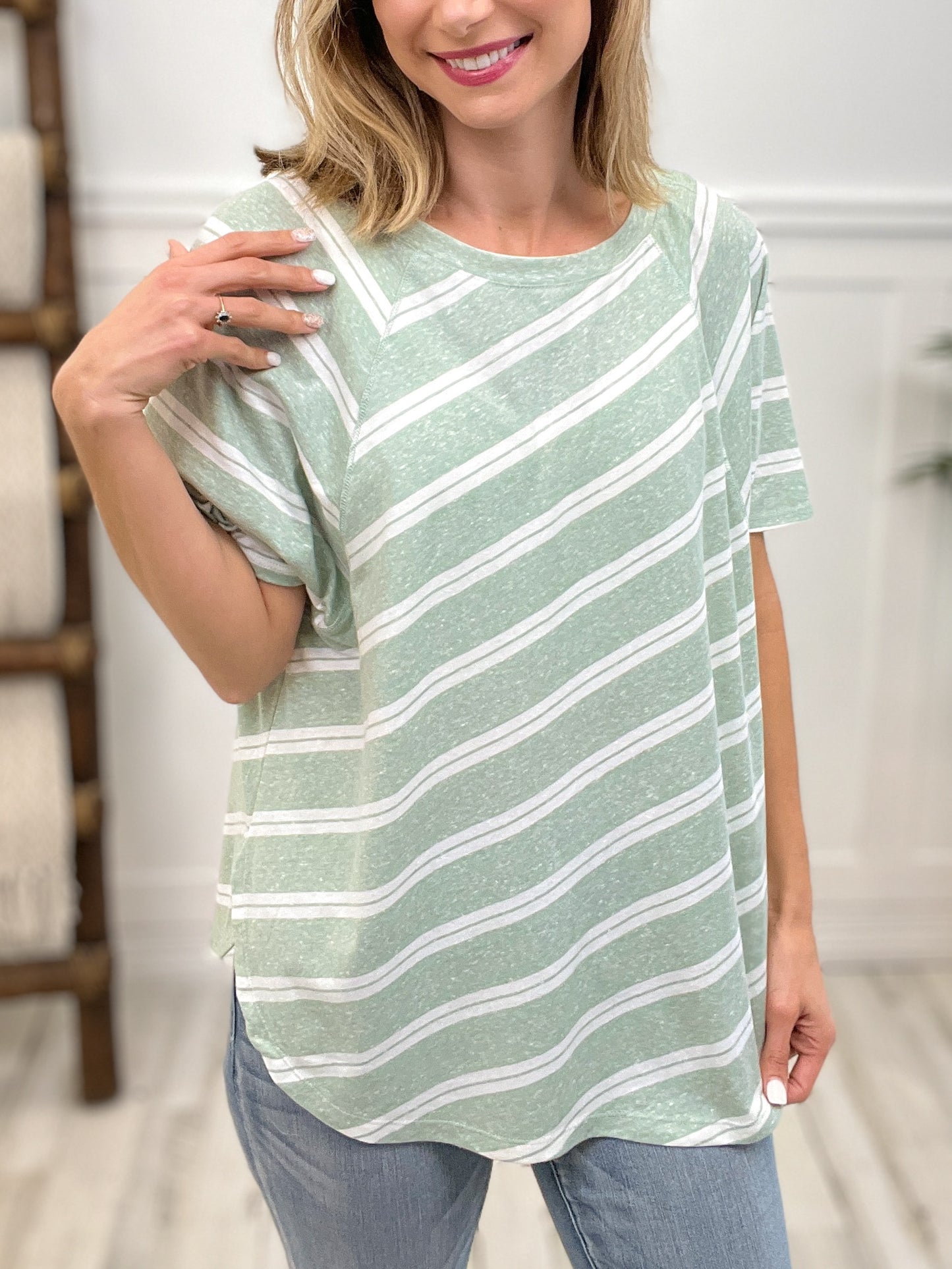 Double Striped Tri blend, Round Neckline Short Sleeve