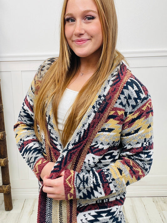 Aztec Bohemian Stripe Cardigan with Fringe