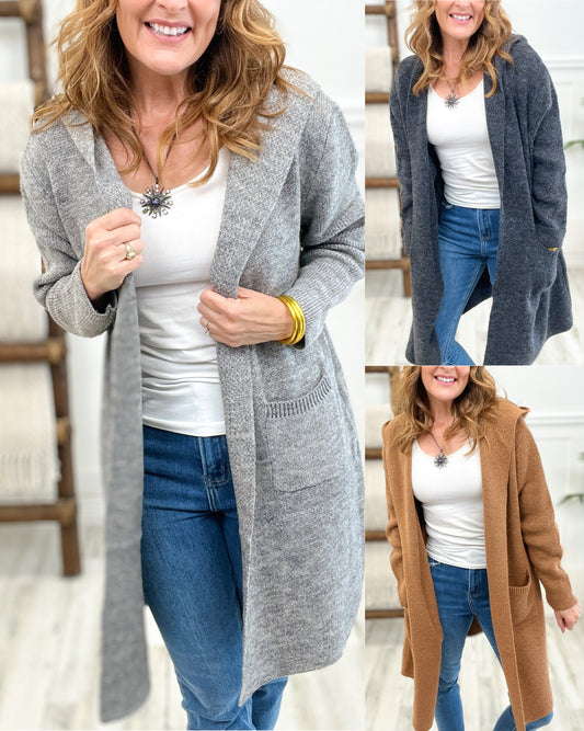 HOODED OPEN FRONT SWEATER CARDIGAN