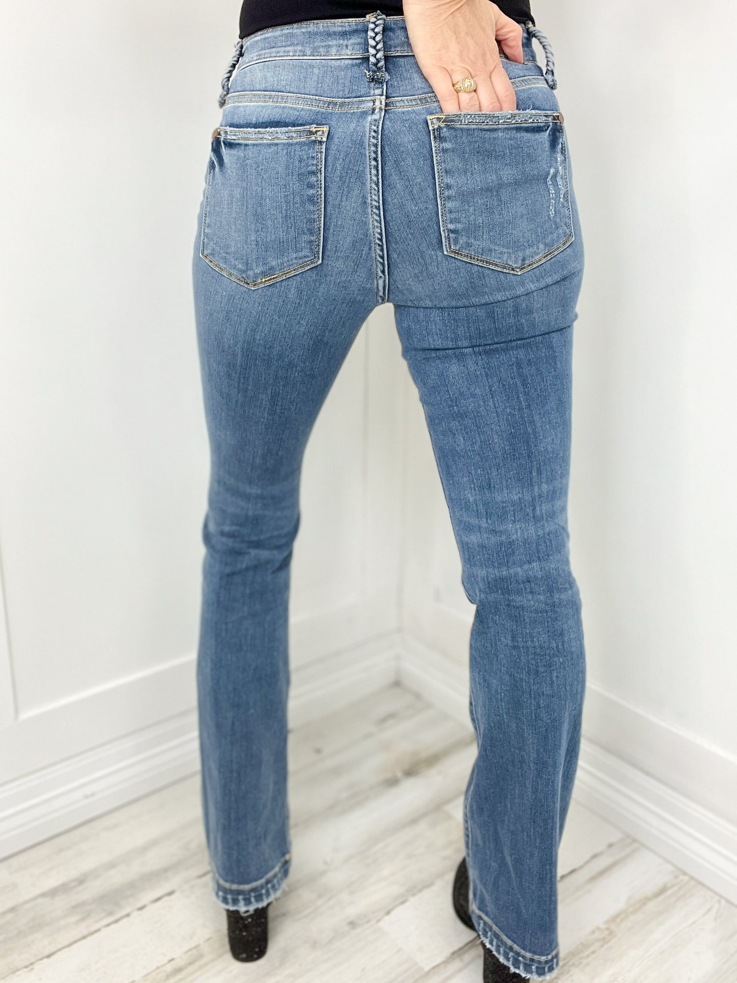 Judy Blue Nova Braided Belt Boot Cut Jeans