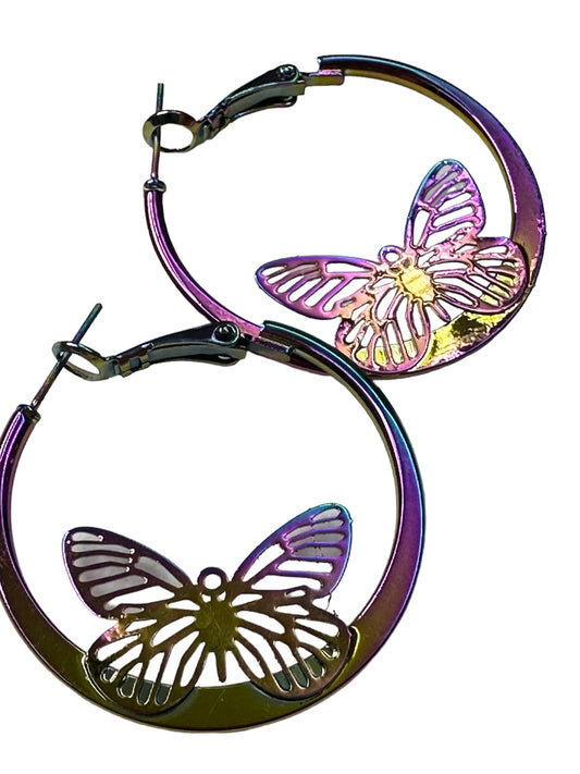 Aurora Butterfly Hoop Earring