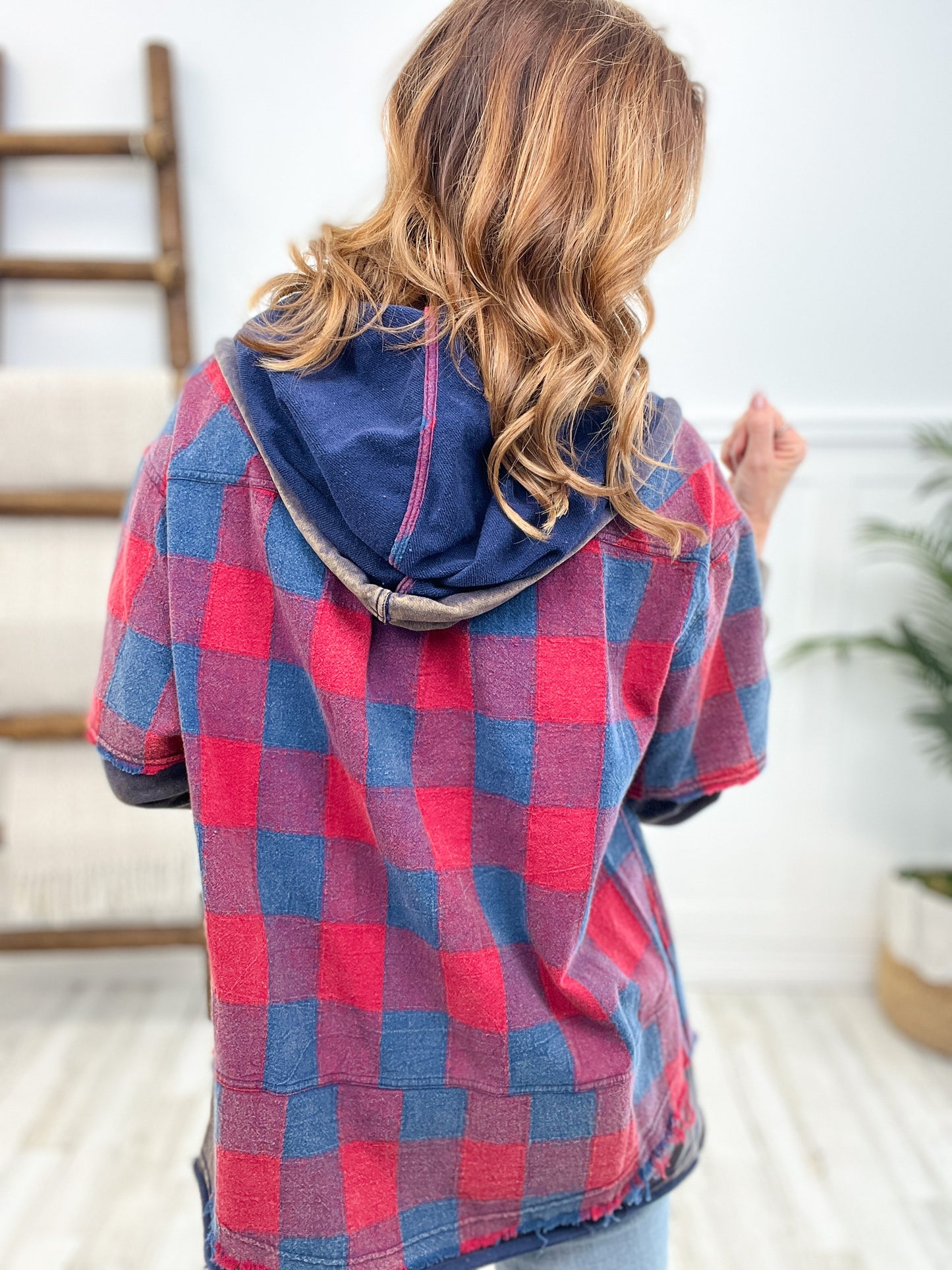 Mineral Wash Plaid Hoodie Jacket