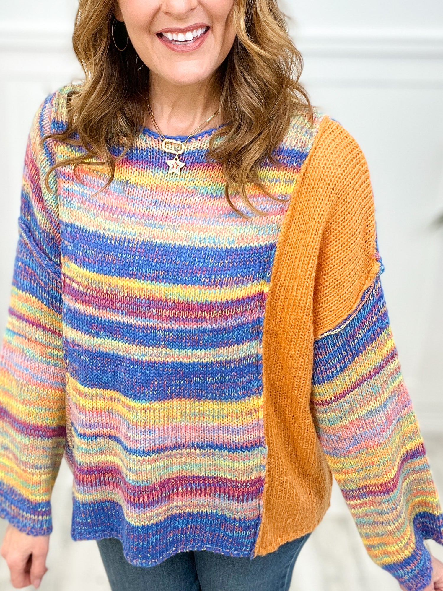 Easel Color Mix Knit Rainbow Sweater