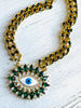 Green Cuban Chain Evil Eye Necklace