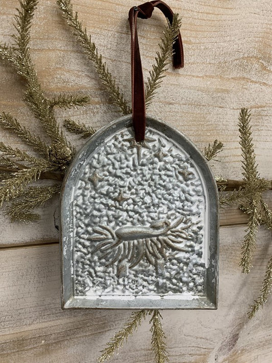 6" Ornament, Molded Metal Manger