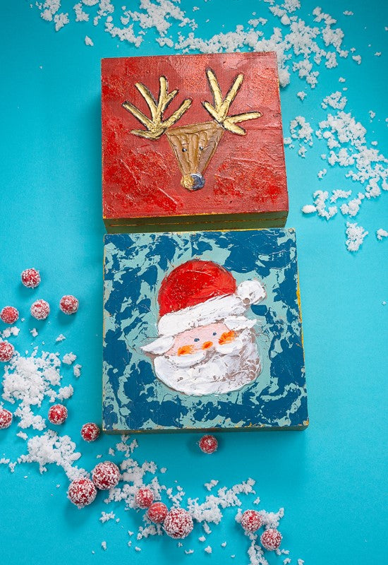 6" Handpainted Wood Block, 2 assorted (Santa/Reindeer) ©Candice Boatright