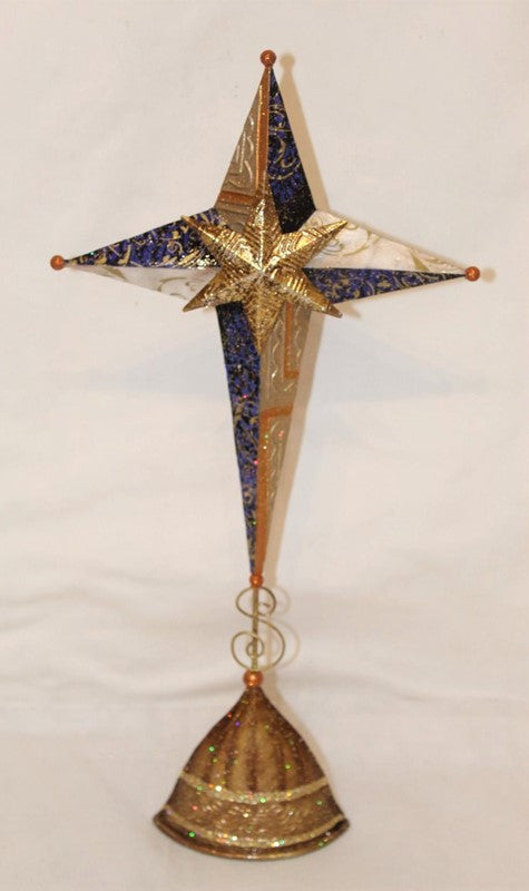 18" Metal Star Of Bethlehem, Navy/Ivory/Gold