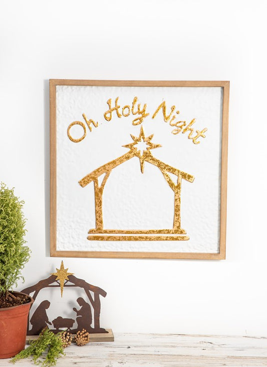 17.75" Oh Holy Night Wall Décor, White/Gold